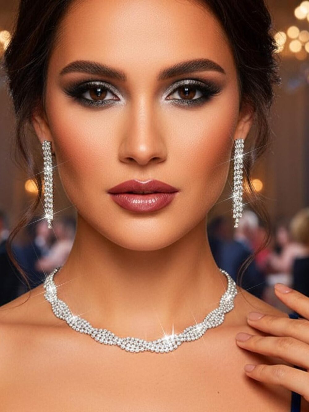 Bridal Wedding Jewelry Sets Rhinestones Choker Necklace Earrings Set Prom Formal - Picture 7 of 7